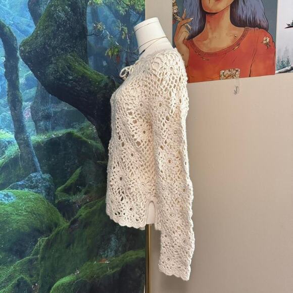 cream crochet floral handknit sweater medium boho cottagecore y2k - Picture 4 of 8
